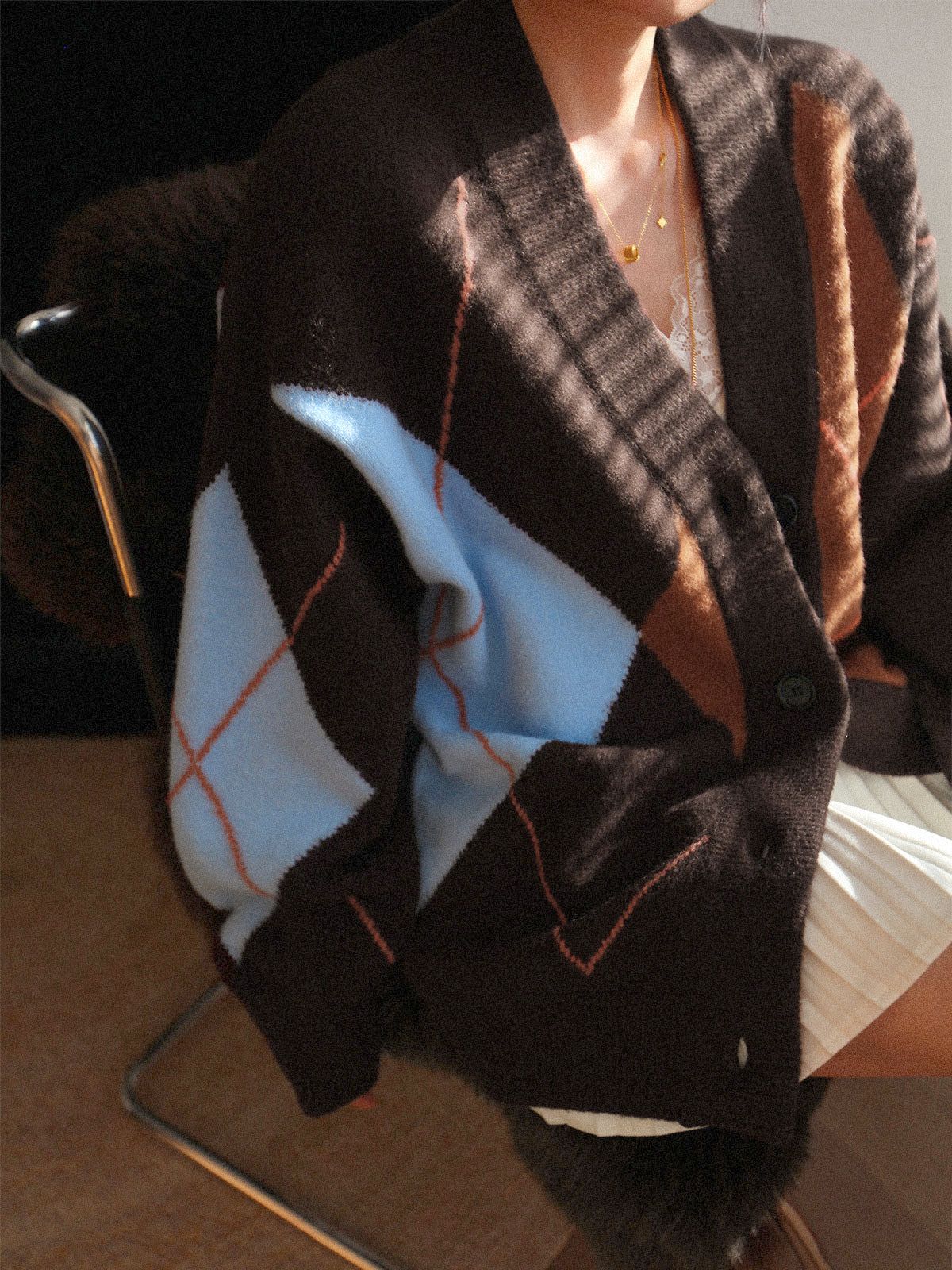 Colorblock Argyle Button Cardigan sold by COMMENSE