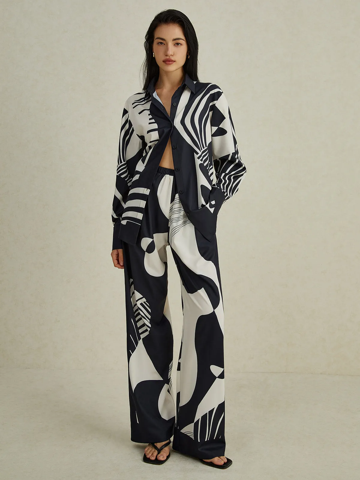 Irregular Print Wide Leg Pants Set sold by COMMENSE product image thumbnail 5