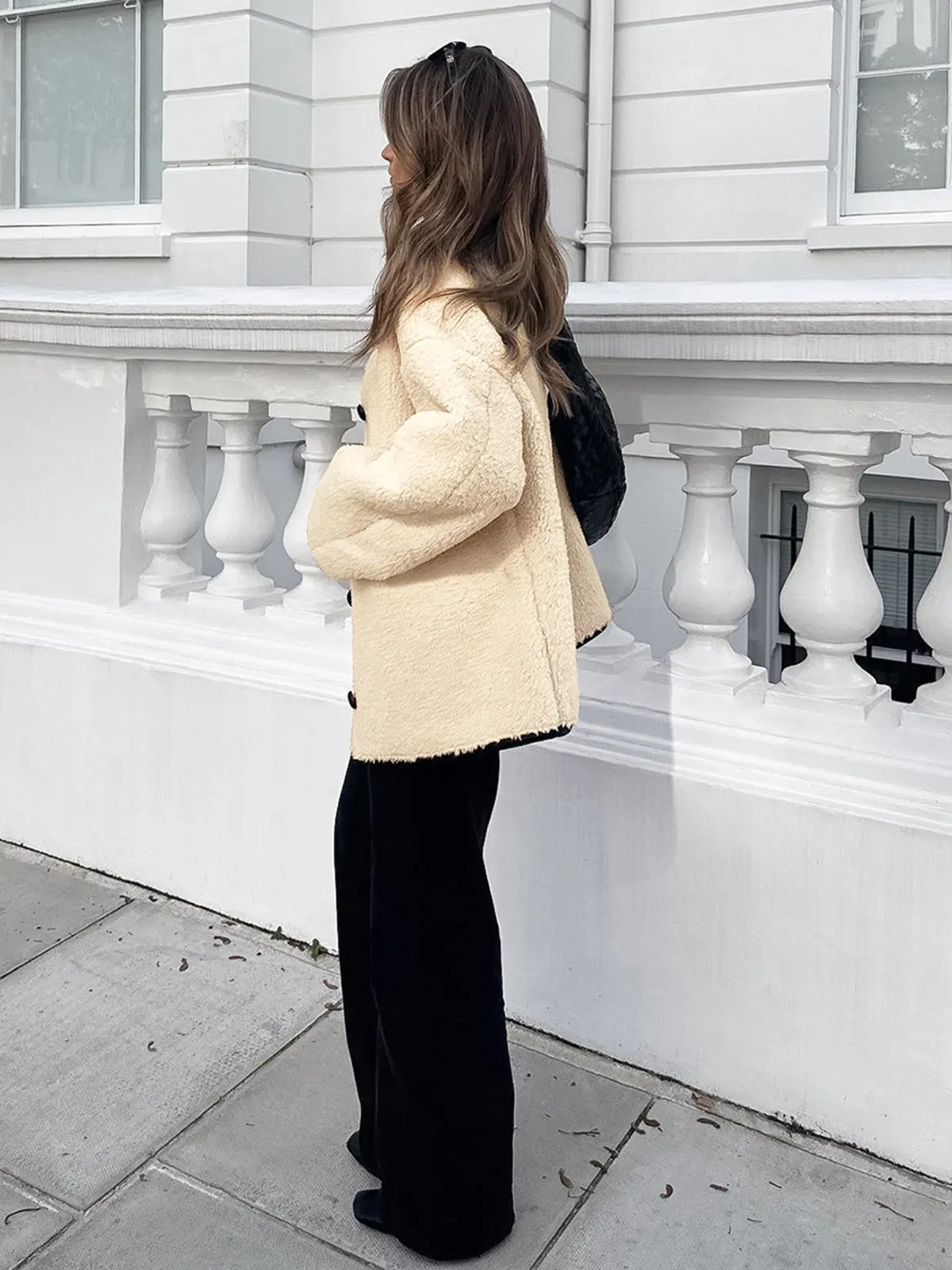 Contrast Trim Button Sherpa Jacket sold by COMMENSE product image thumbnail 4