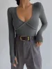 Classic V-Neck Long Sleeve Shirt sold by COMMENSE