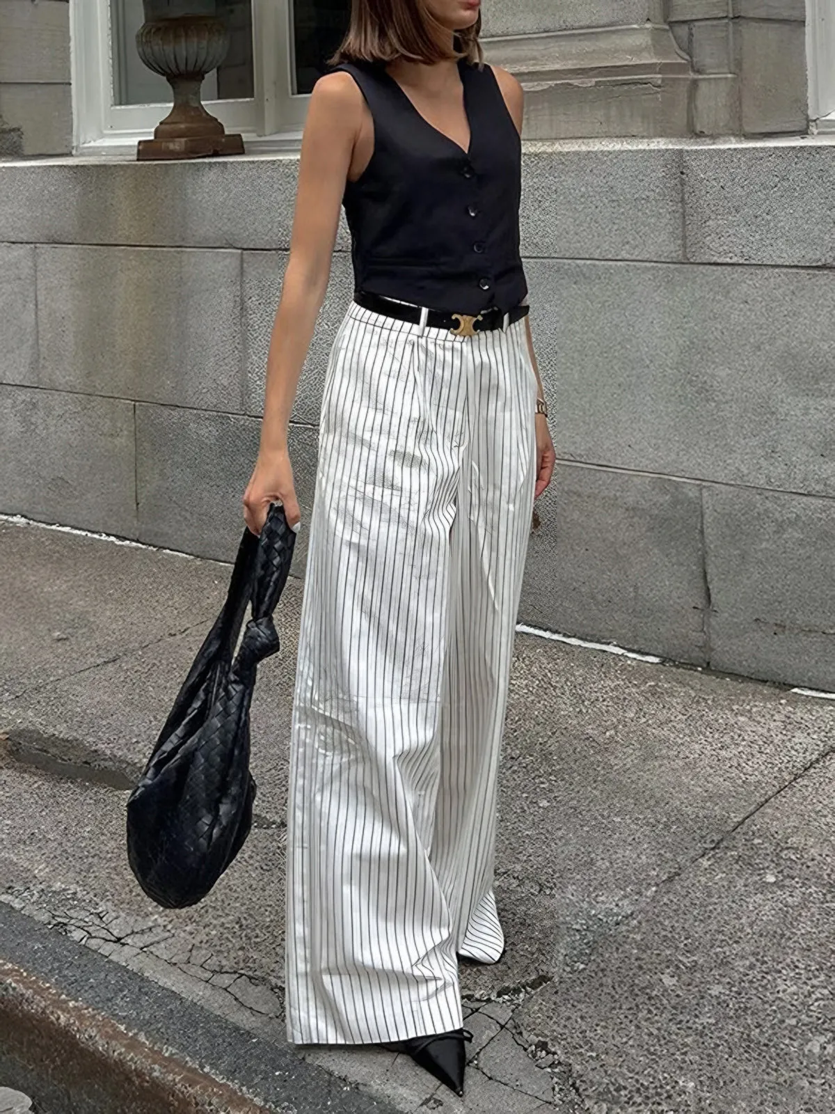 Striped Pockets Wide Leg Pants Without Belt sold by COMMENSE product image thumbnail 3