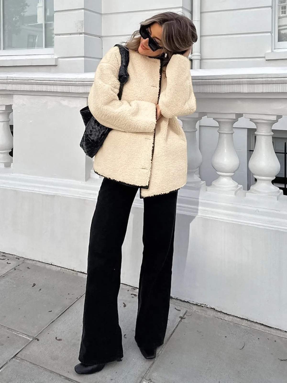 Contrast Trim Button Sherpa Jacket sold by COMMENSE product image thumbnail 3