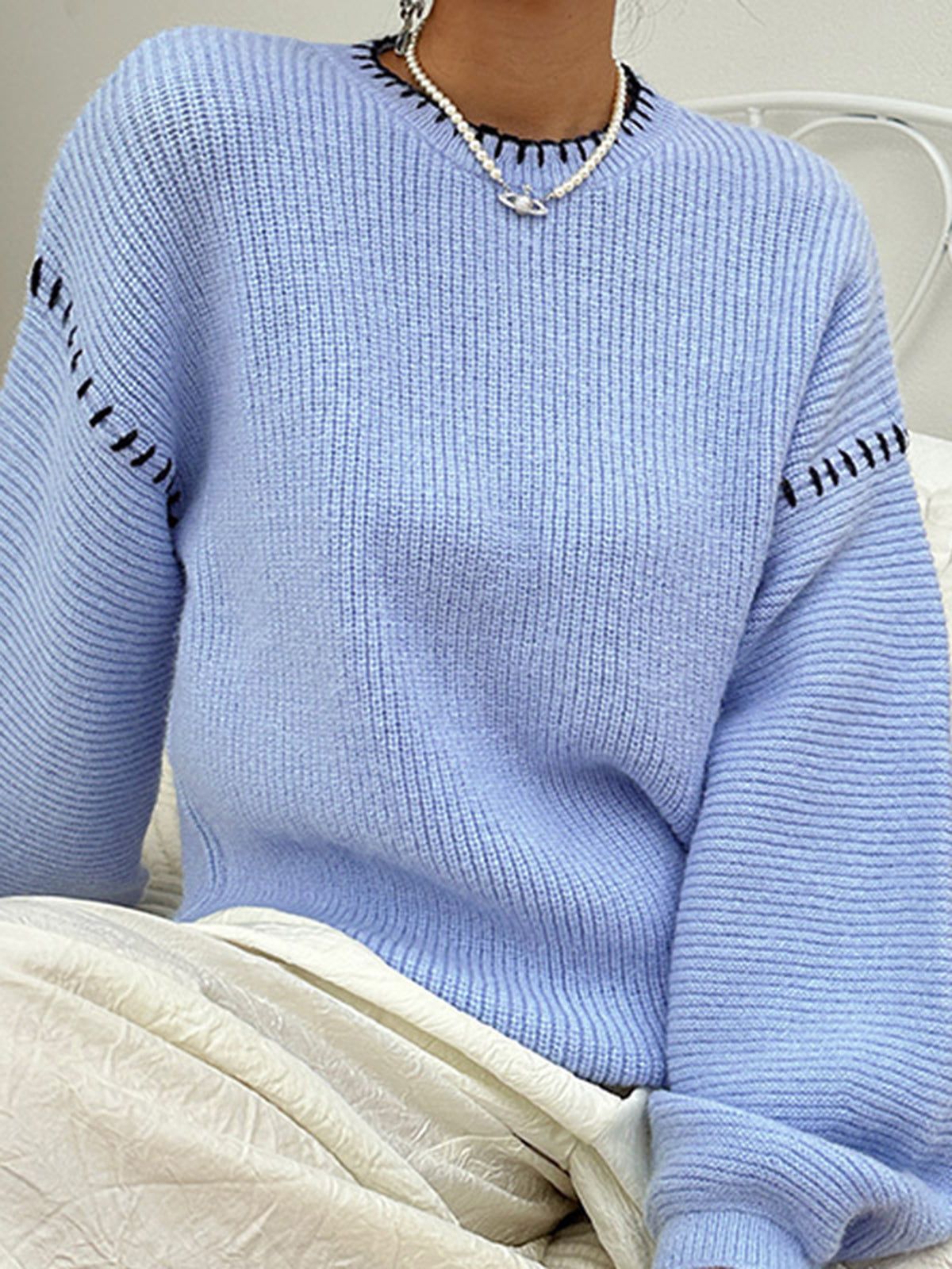 Baby Blue Pullover Sweater sold by COMMENSE product image thumbnail 2