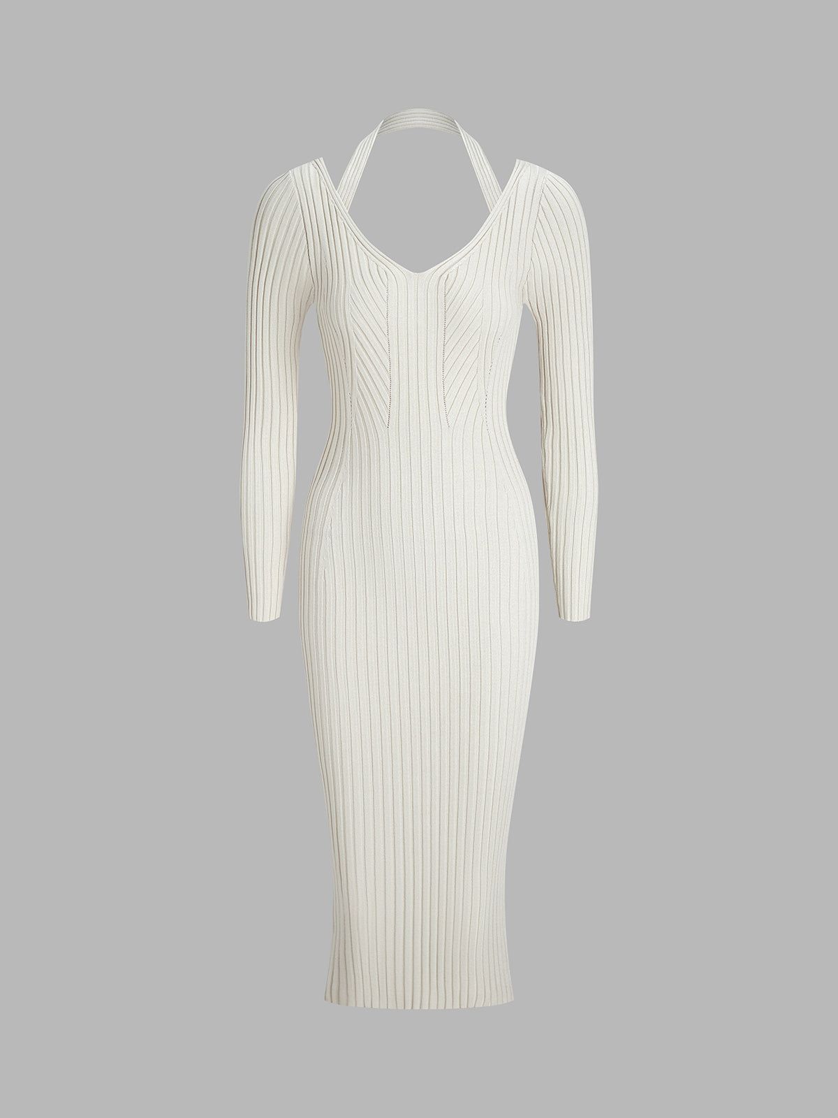 Ivory Halter Long Sleeve Midi Sweater Dress sold by COMMENSE