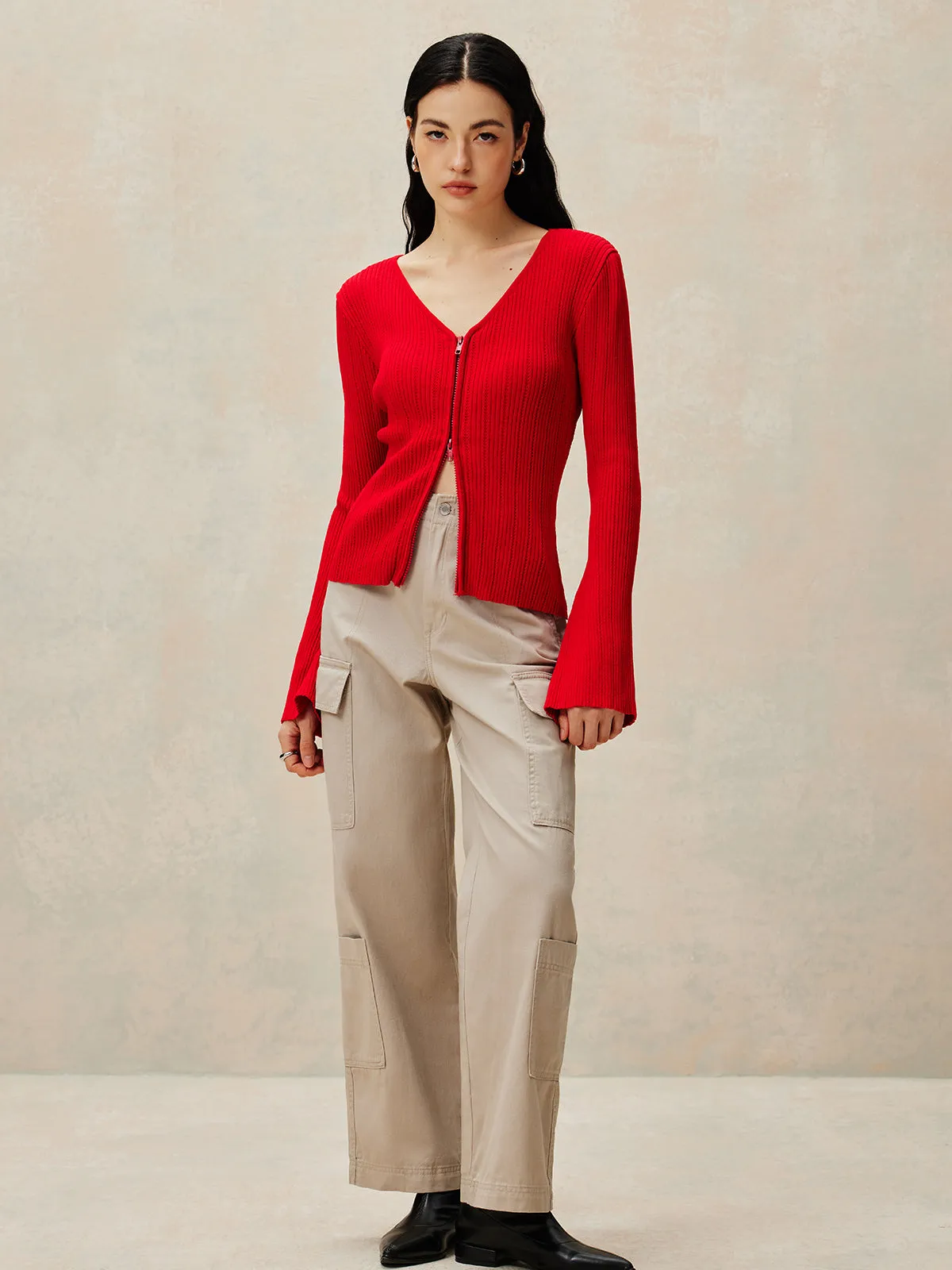 Plain Double Zip Knit Cardigan sold by COMMENSE product image thumbnail 2