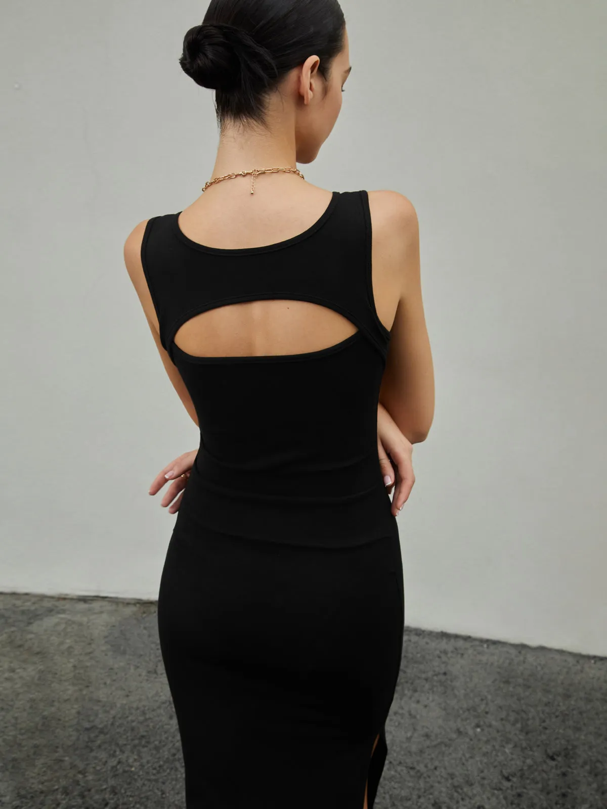 Solid Cutout Split Midi Dress sold by COMMENSE