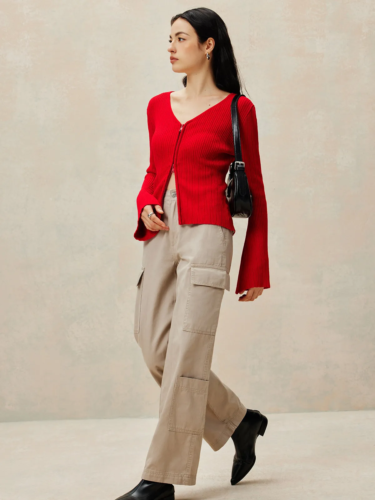 Plain Double Zip Knit Cardigan sold by COMMENSE product image thumbnail 3