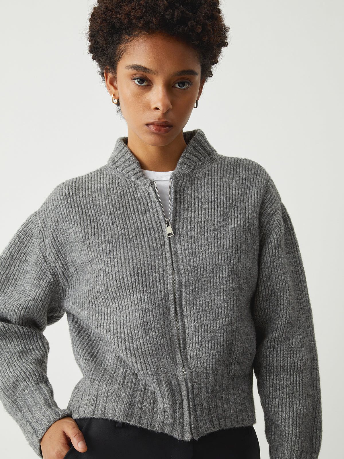 Essential Zip Up Cardigan sold by COMMENSE