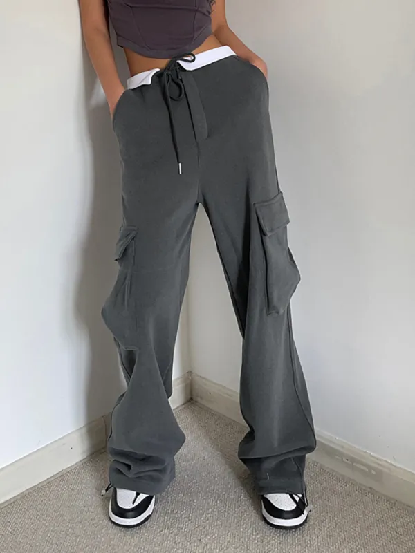 Contrast Waistband Cargo Sweatpants sold by COMMENSE