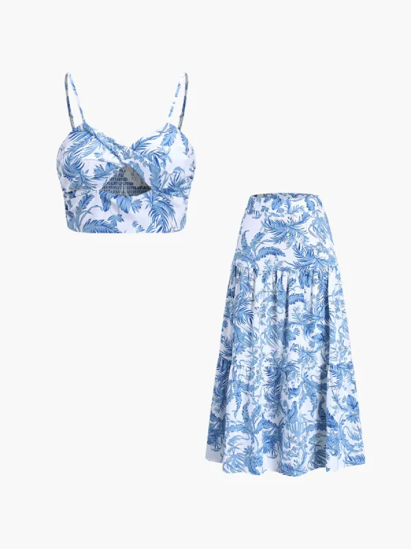 Seaside Joy Print Twist Detail Skirt Set sold by COMMENSE