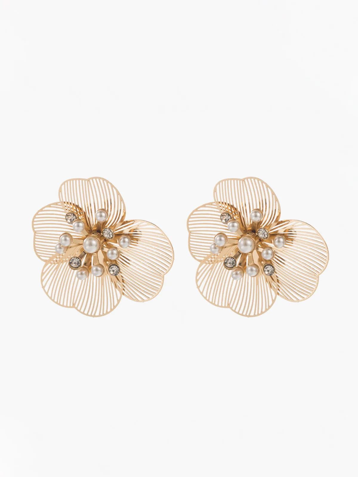 Pearl Etched Flower Earrings sold by COMMENSE