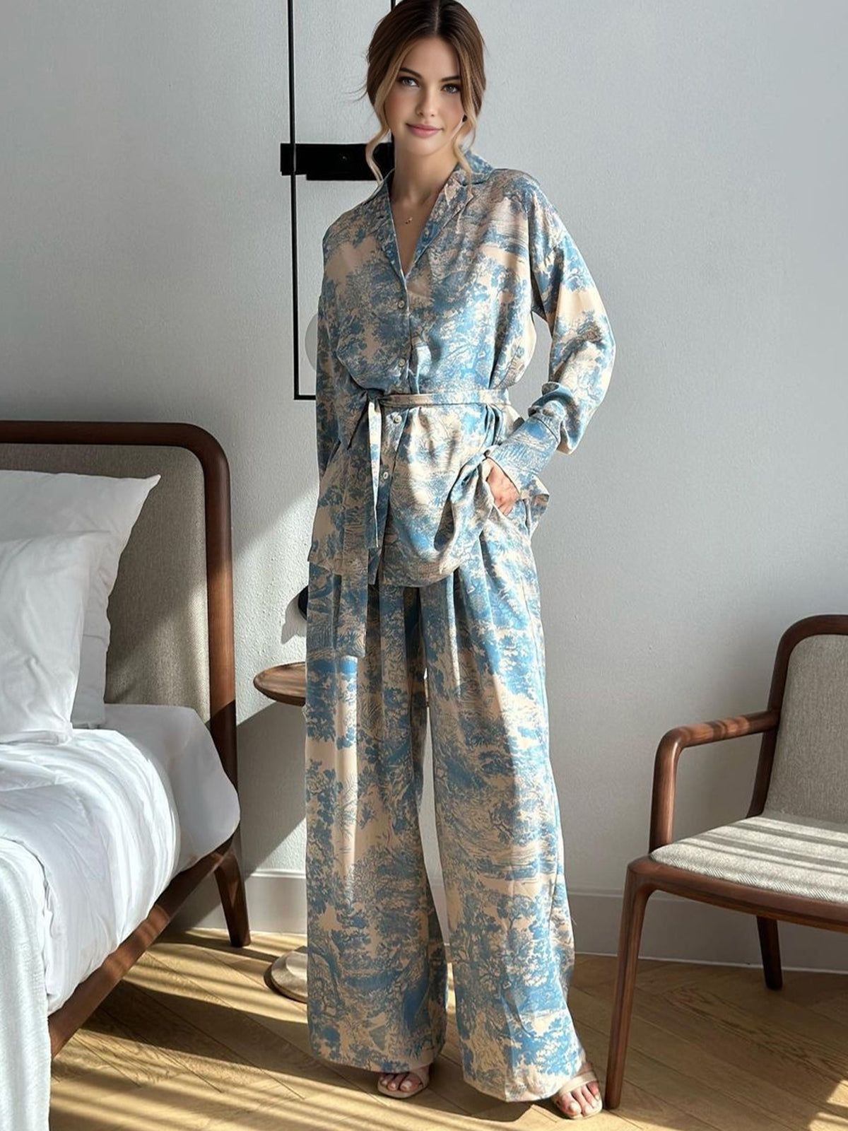 Plant Printed Tie Up Pants Set sold by COMMENSE