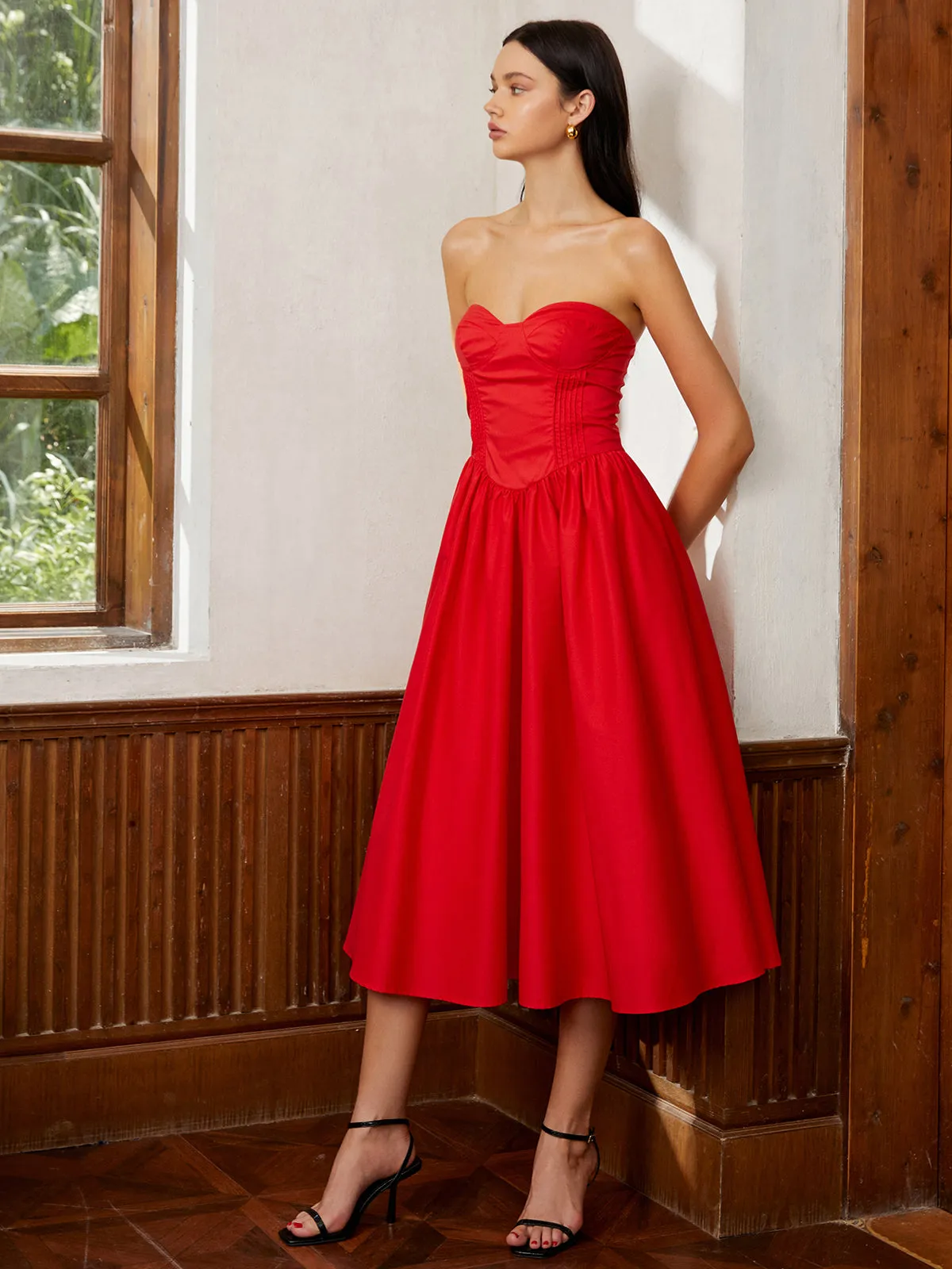 Corset Pleated Tube Midi Dress sold by COMMENSE product image thumbnail 3