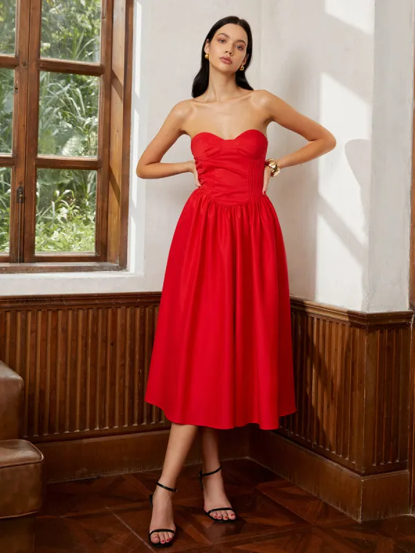 Corset Pleated Tube Midi Dress sold by COMMENSE