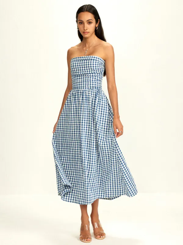 Pure Cotton Plaid Panel Tube Dress sold by COMMENSE