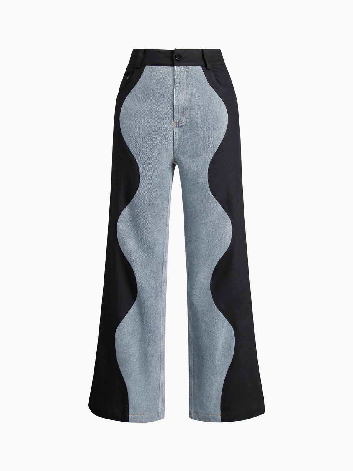 Wavy Patchwork Wide Leg Jeans sold by COMMENSE