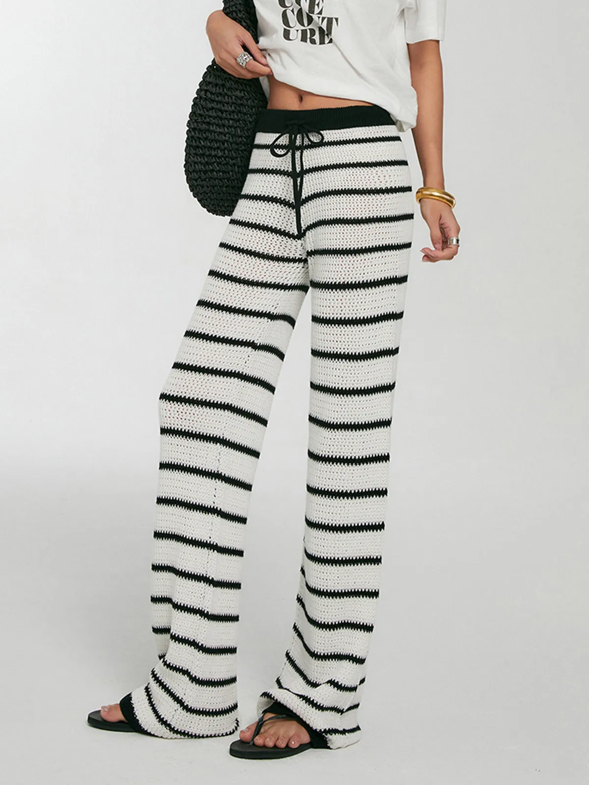 Striped Drawstring Knit Pants sold by COMMENSE product image thumbnail 5