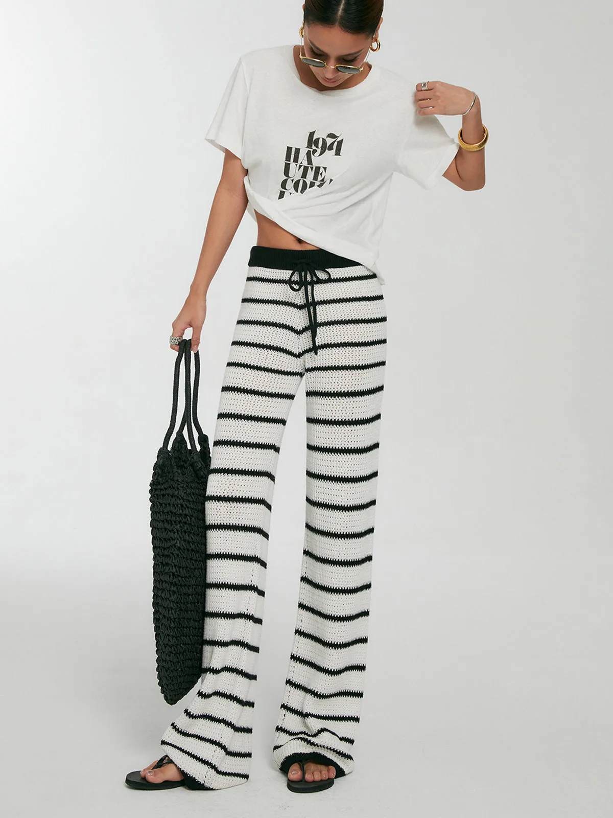 Striped Drawstring Knit Pants sold by COMMENSE product image thumbnail 3