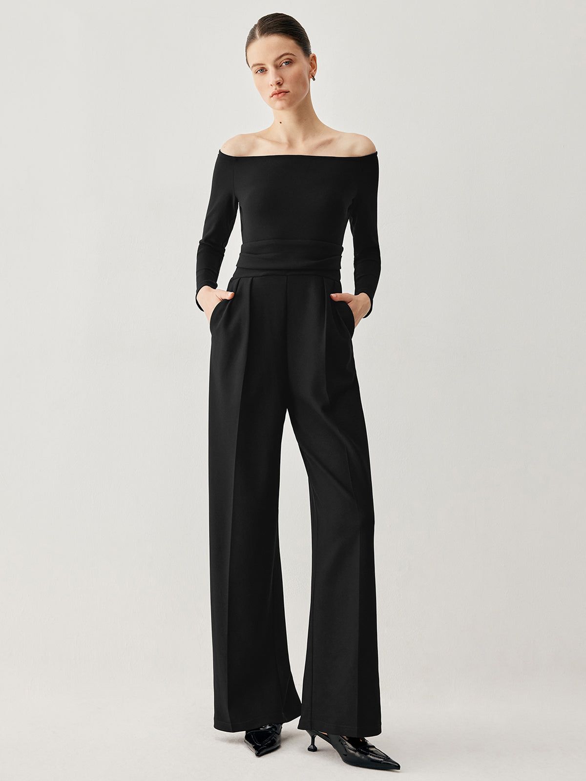 Off Shoulder Pleated Jumpsuit sold by COMMENSE product image thumbnail 3