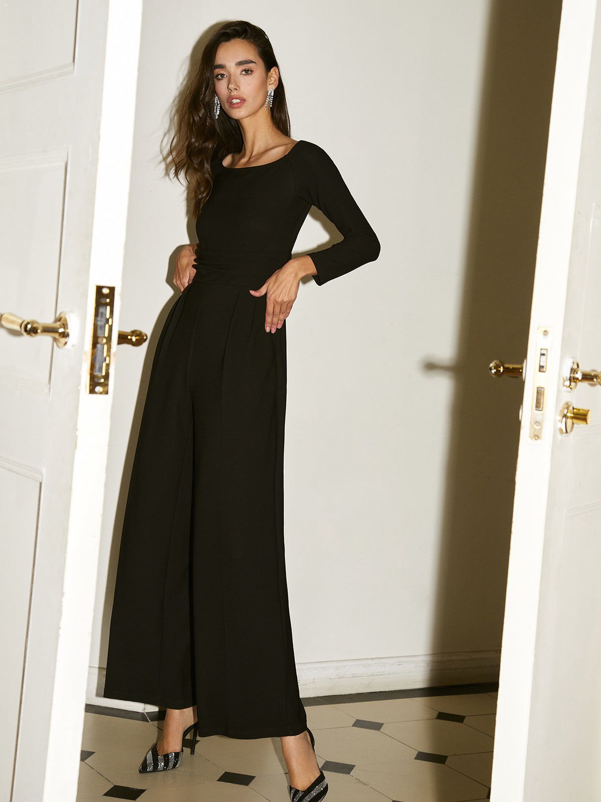 Off Shoulder Pleated Jumpsuit sold by COMMENSE