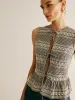 Plaid Tie Front Ruffle Tank Top sold by COMMENSE