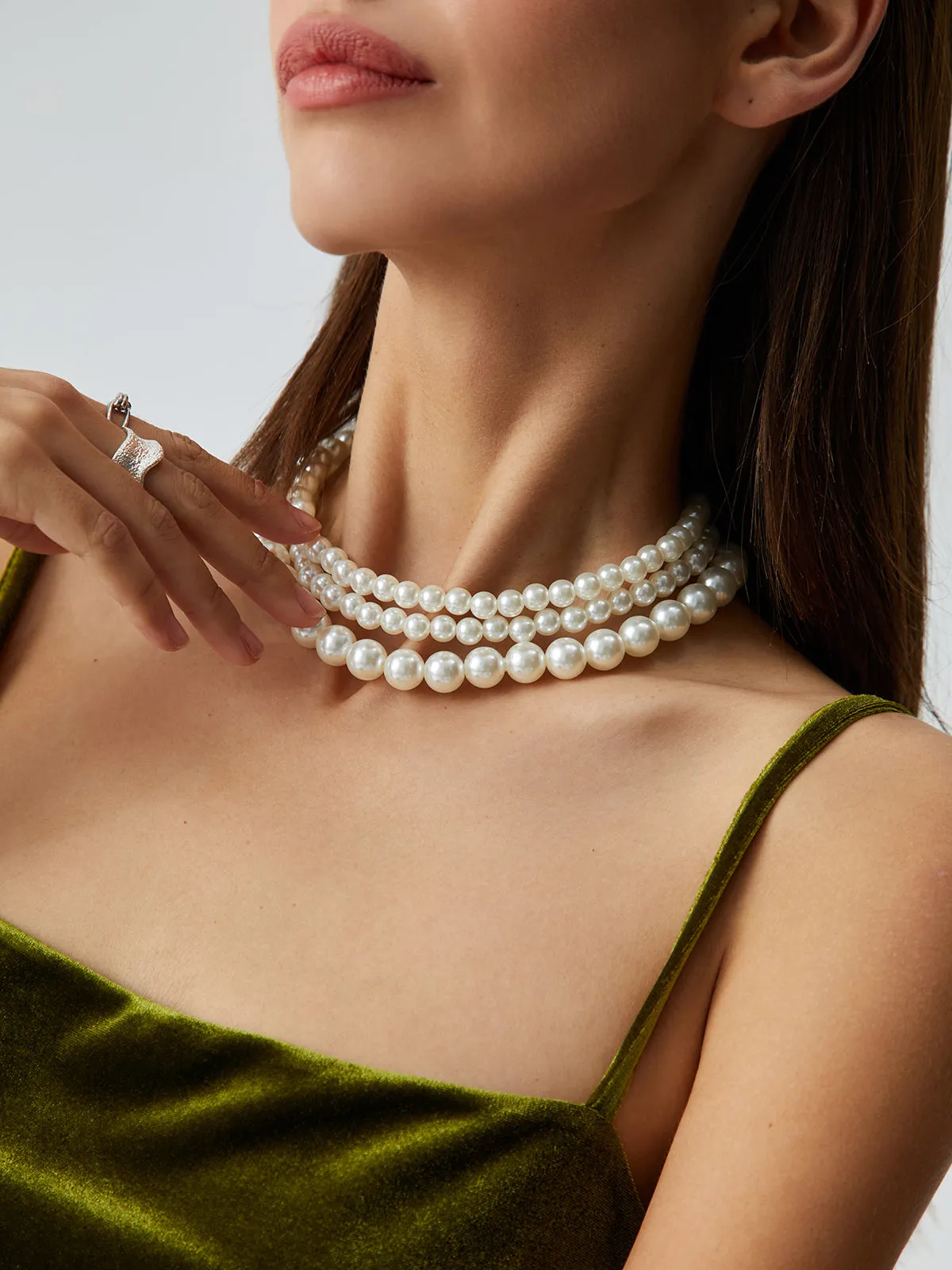 Treble Layers Pearl Necklace sold by COMMENSE product image thumbnail 2