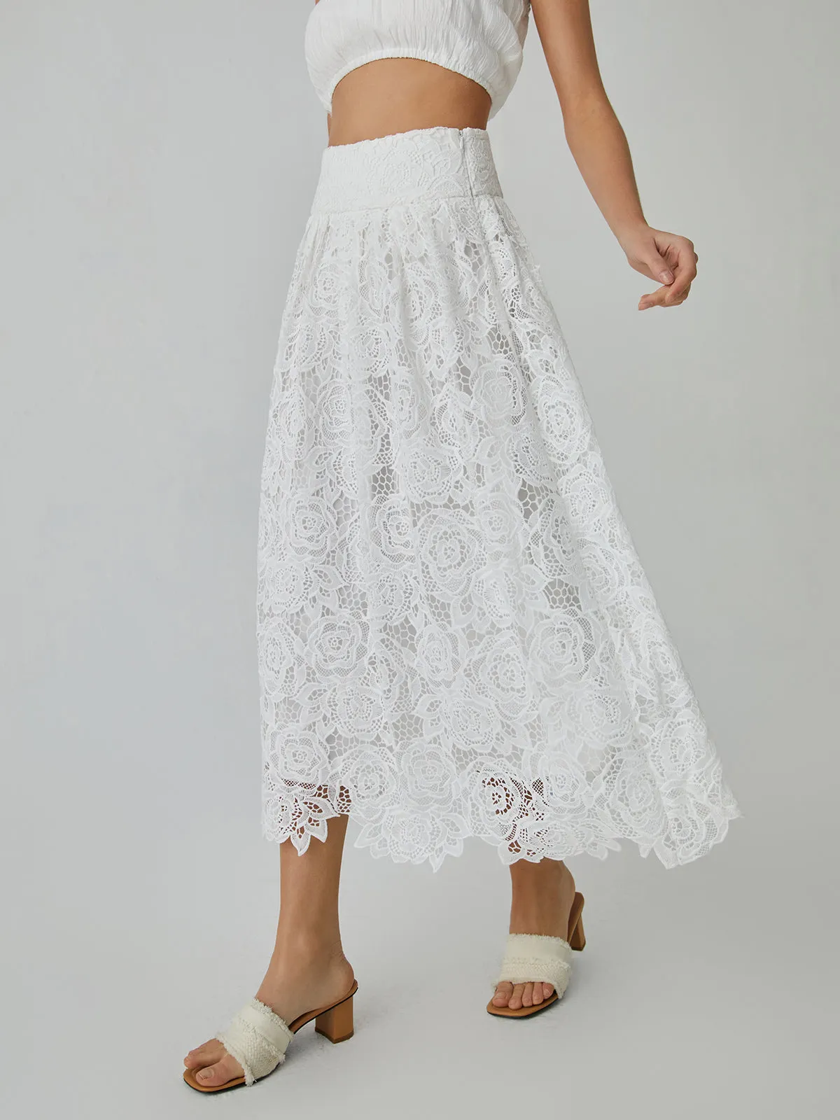 Eyelet Rosebud Pattern Maxi Skirt sold by COMMENSE product image thumbnail 4