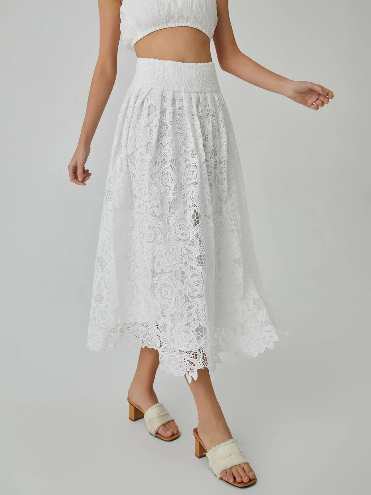 Eyelet Rosebud Pattern Maxi Skirt sold by COMMENSE product image thumbnail 5