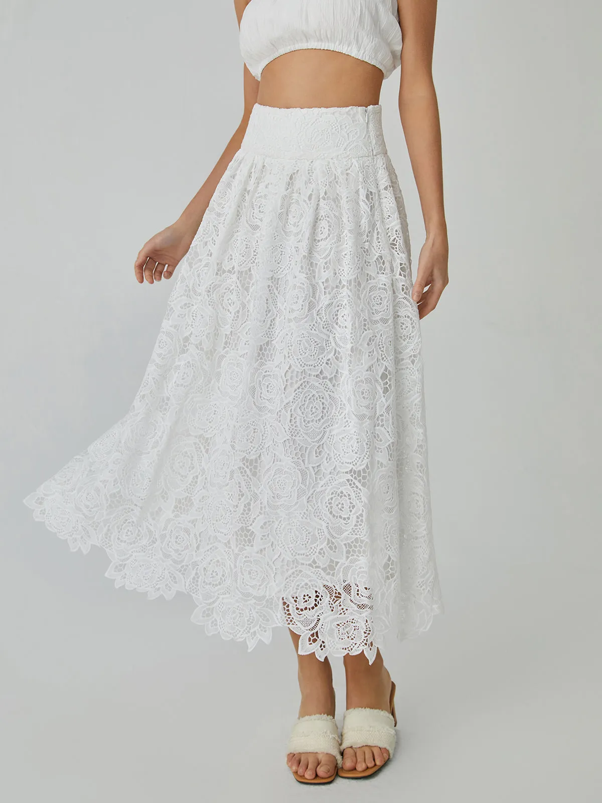 Eyelet Rosebud Pattern Maxi Skirt sold by COMMENSE product image thumbnail 3