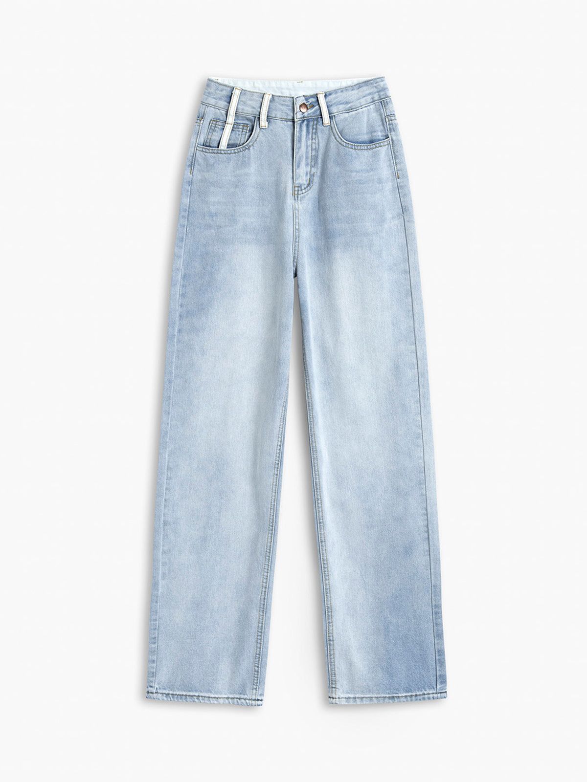 Baby Blue Denim Straight Leg Jeans sold by COMMENSE