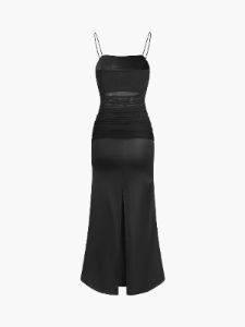 Patchwork Mesh Slit Long Dress sold by COMMENSE