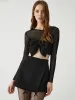 Bow Tie Long Sleeve Top sold by COMMENSE