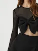 Bow Tie Long Sleeve Top sold by COMMENSE