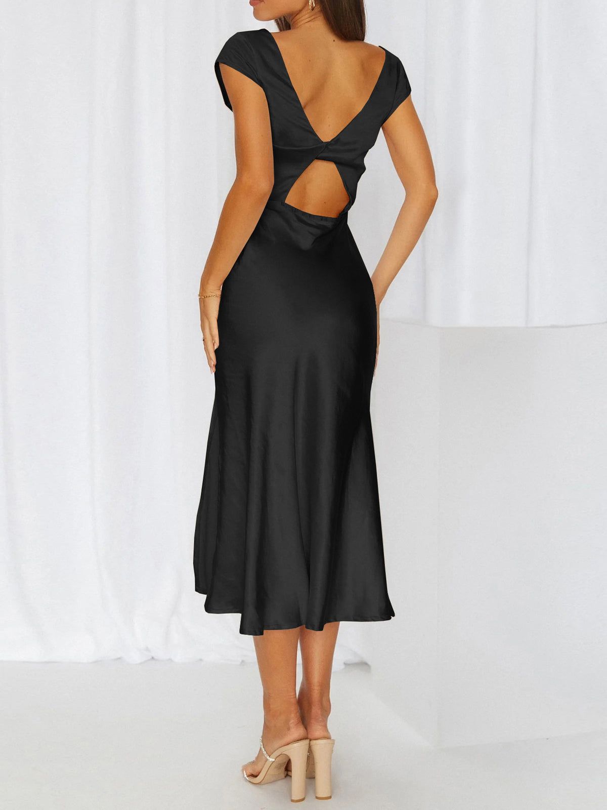 Boat Neck Cap Sleeve Midi Dress sold by COMMENSE product image thumbnail 6