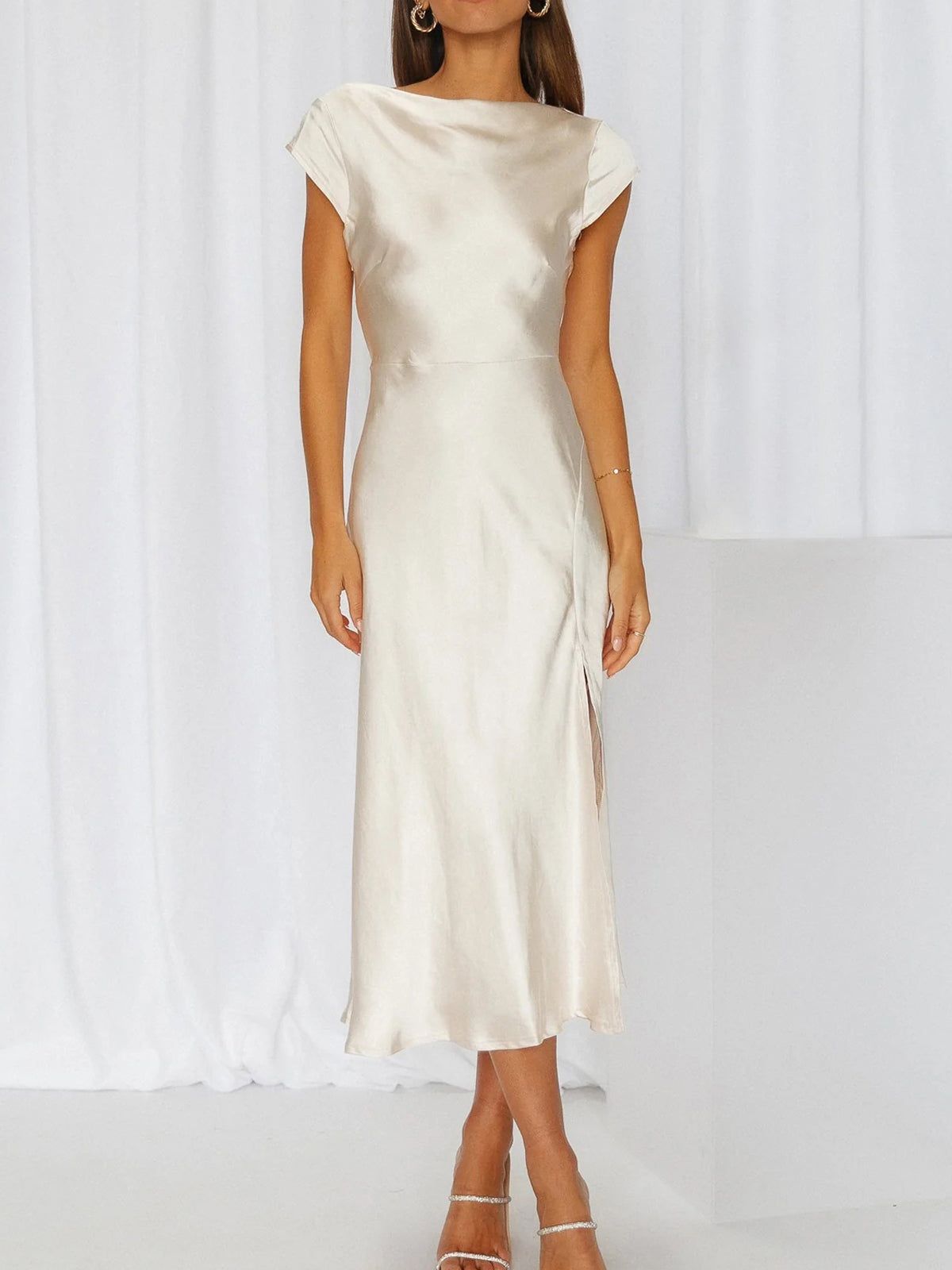 Boat Neck Cap Sleeve Midi Dress sold by COMMENSE product image thumbnail 7