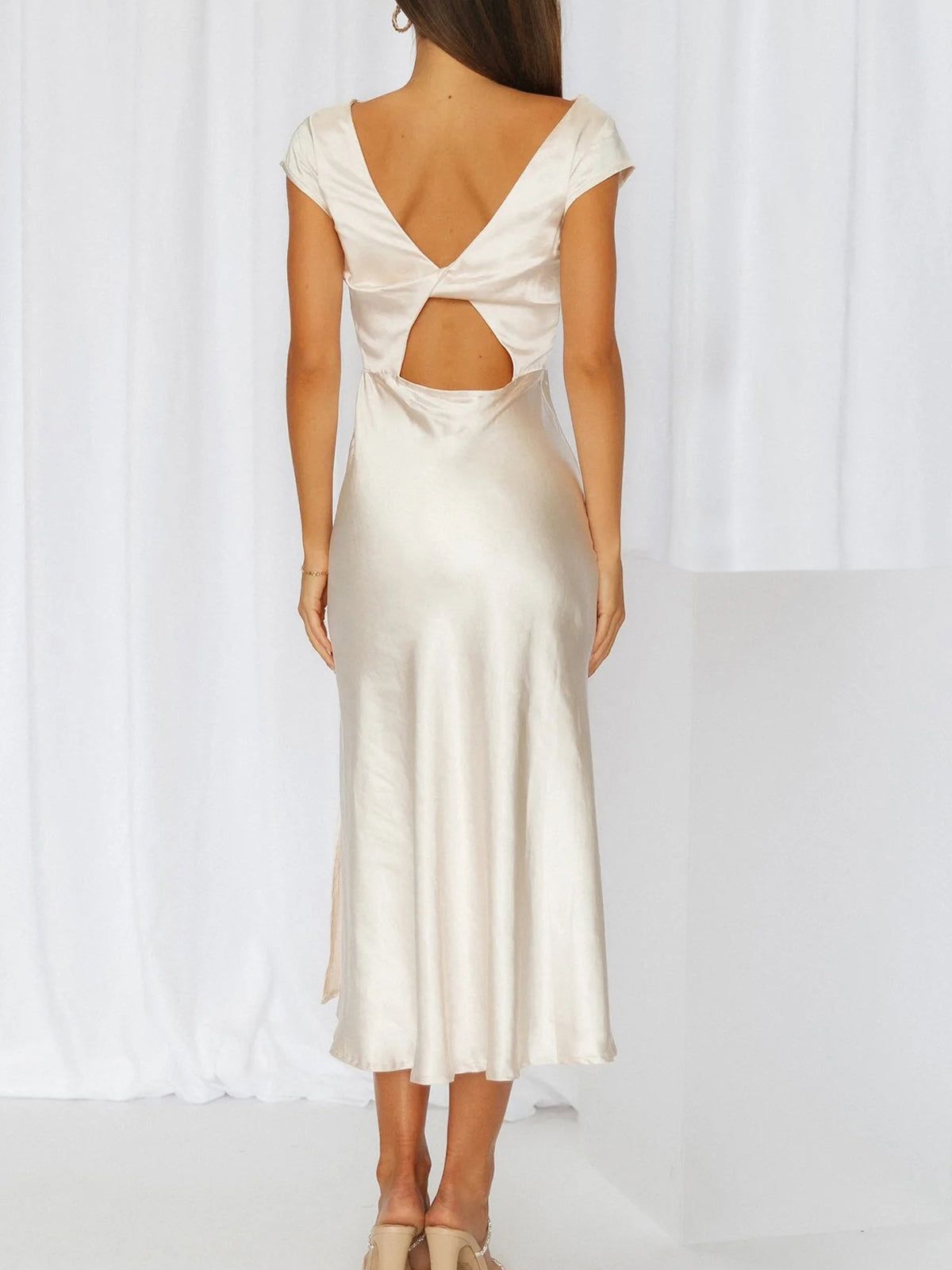 Boat Neck Cap Sleeve Midi Dress sold by COMMENSE product image thumbnail 8