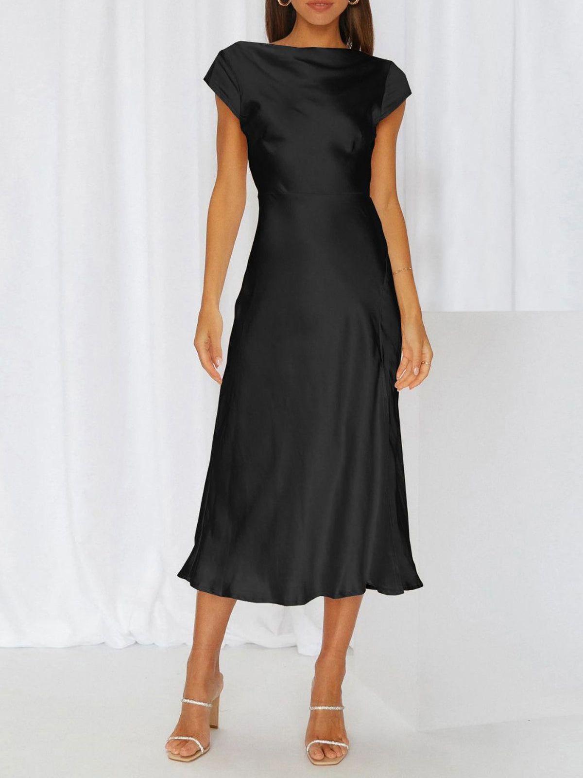 Boat Neck Cap Sleeve Midi Dress sold by COMMENSE product image thumbnail 5