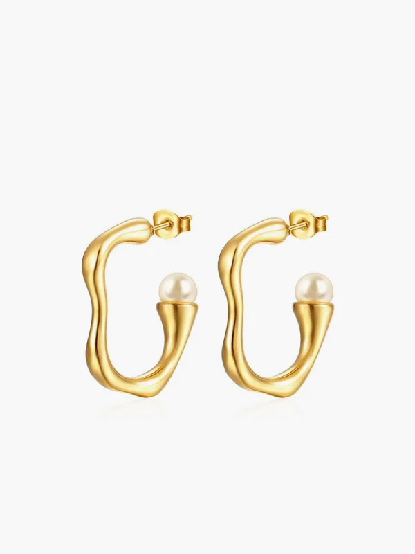 Irregular Pearl Hoop Earrings sold by COMMENSE