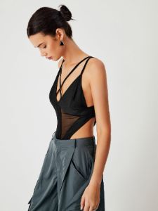 Adjustale Strap Mesh Bodysuit sold by COMMENSE