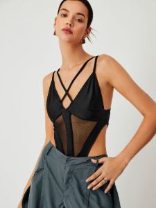 Adjustale Strap Mesh Bodysuit sold by COMMENSE