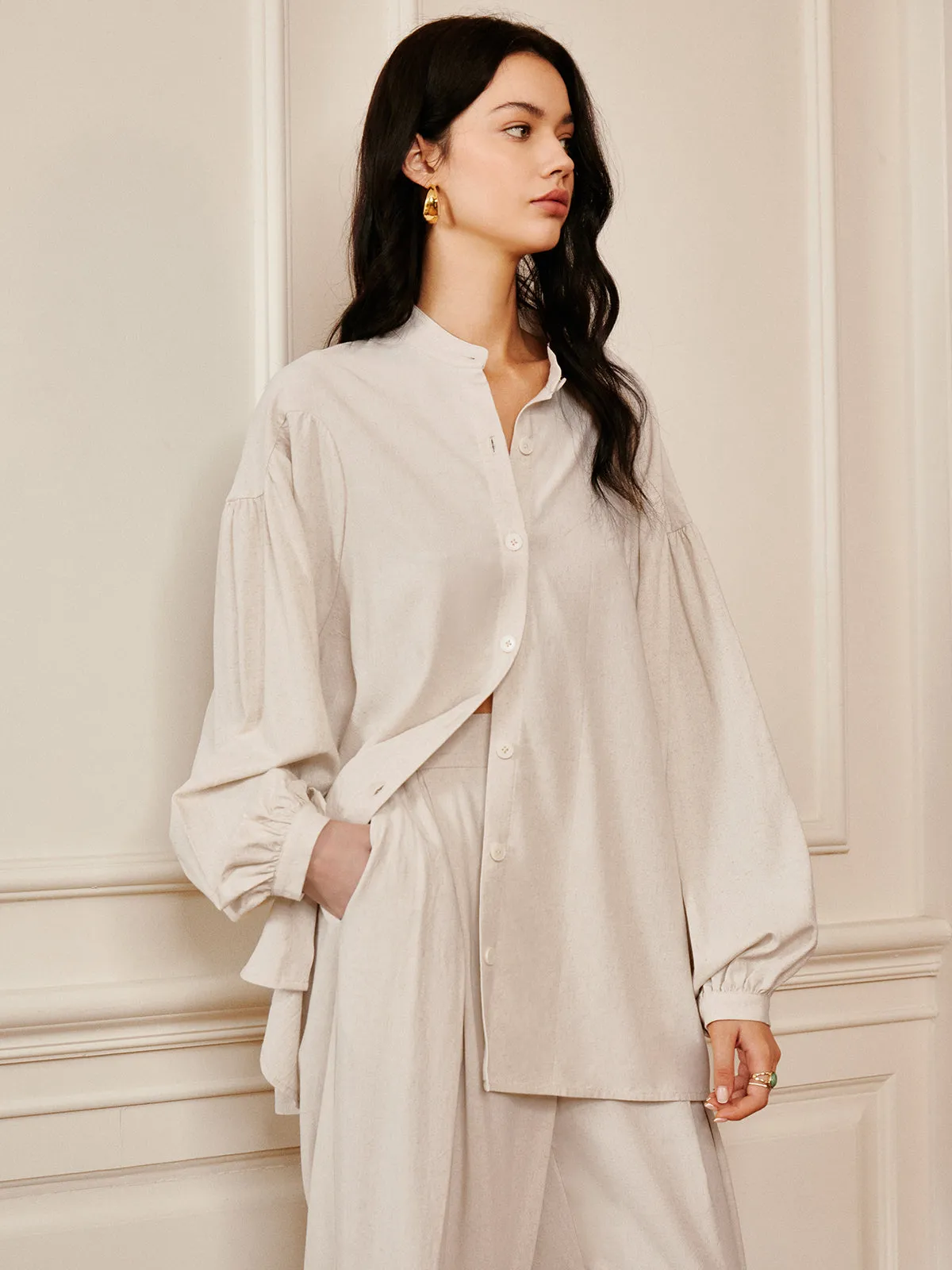 Cotton & Linen Pleated Loose Pants Set sold by COMMENSE product image thumbnail 3