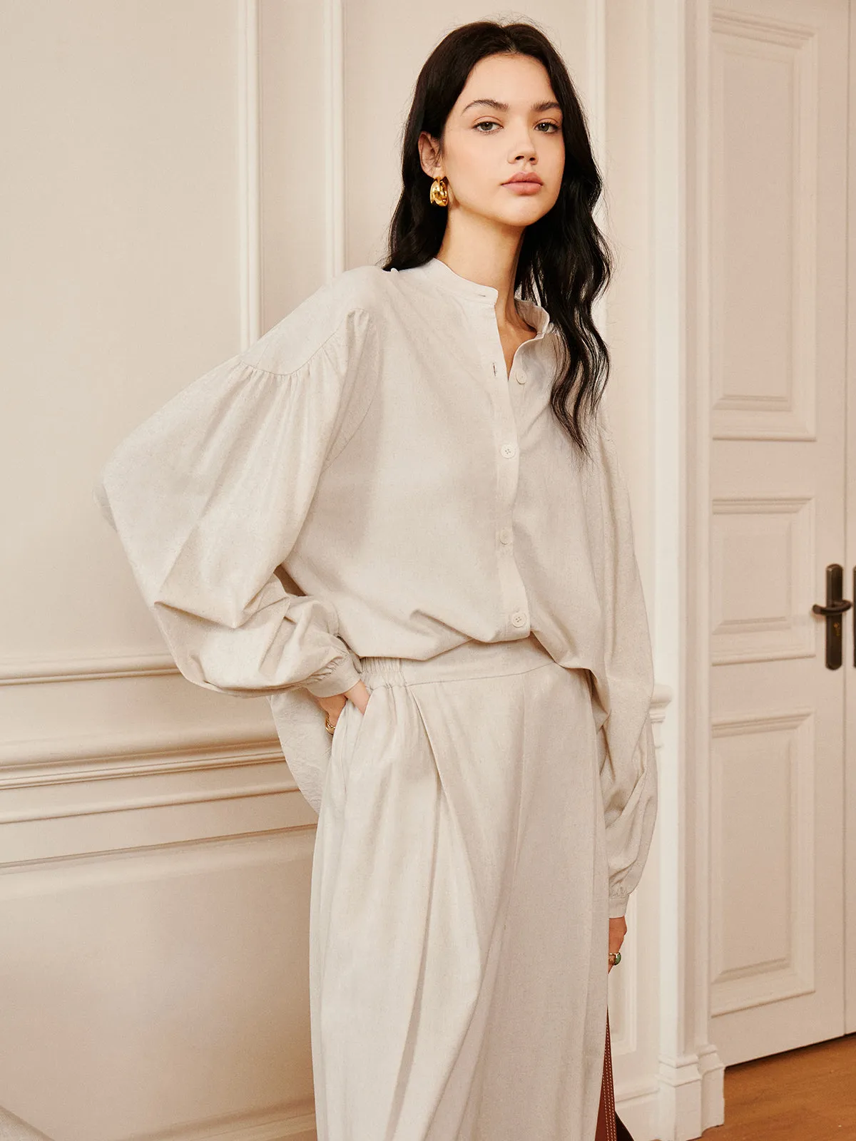 Cotton & Linen Pleated Loose Pants Set sold by COMMENSE product image thumbnail 4