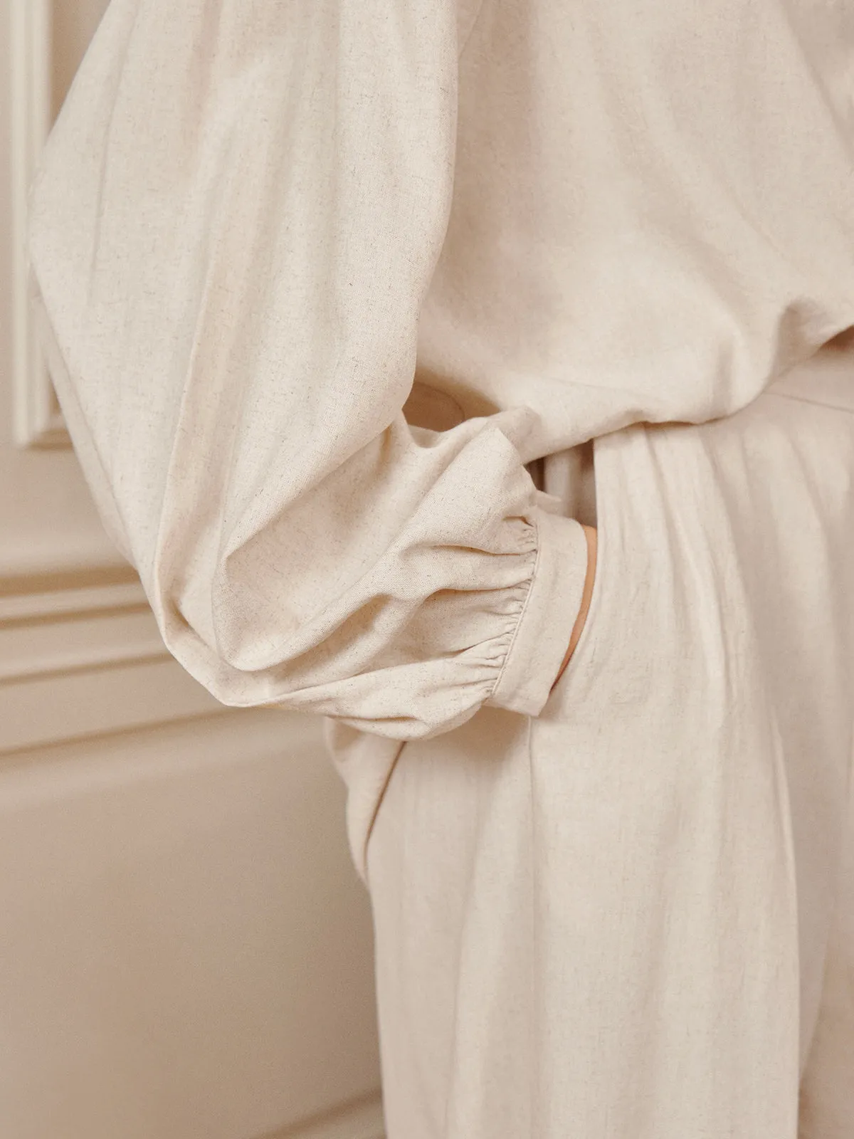 Cotton & Linen Pleated Loose Pants Set sold by COMMENSE product image thumbnail 5