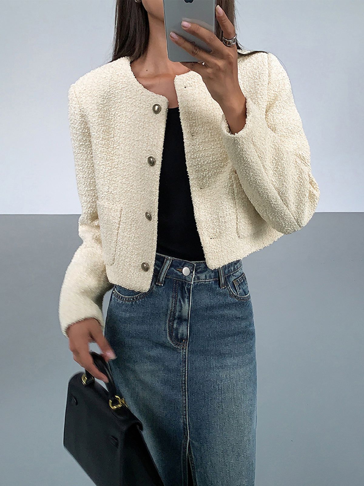 Old Money Tweed Pocket Button Jacket sold by COMMENSE product image thumbnail 3