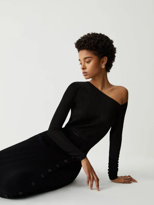 One Shoulder Off Knit Midi Dress sold by COMMENSE