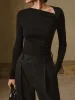 Ribbed Knit Long Sleeve Asymmetric Shirt sold by COMMENSE