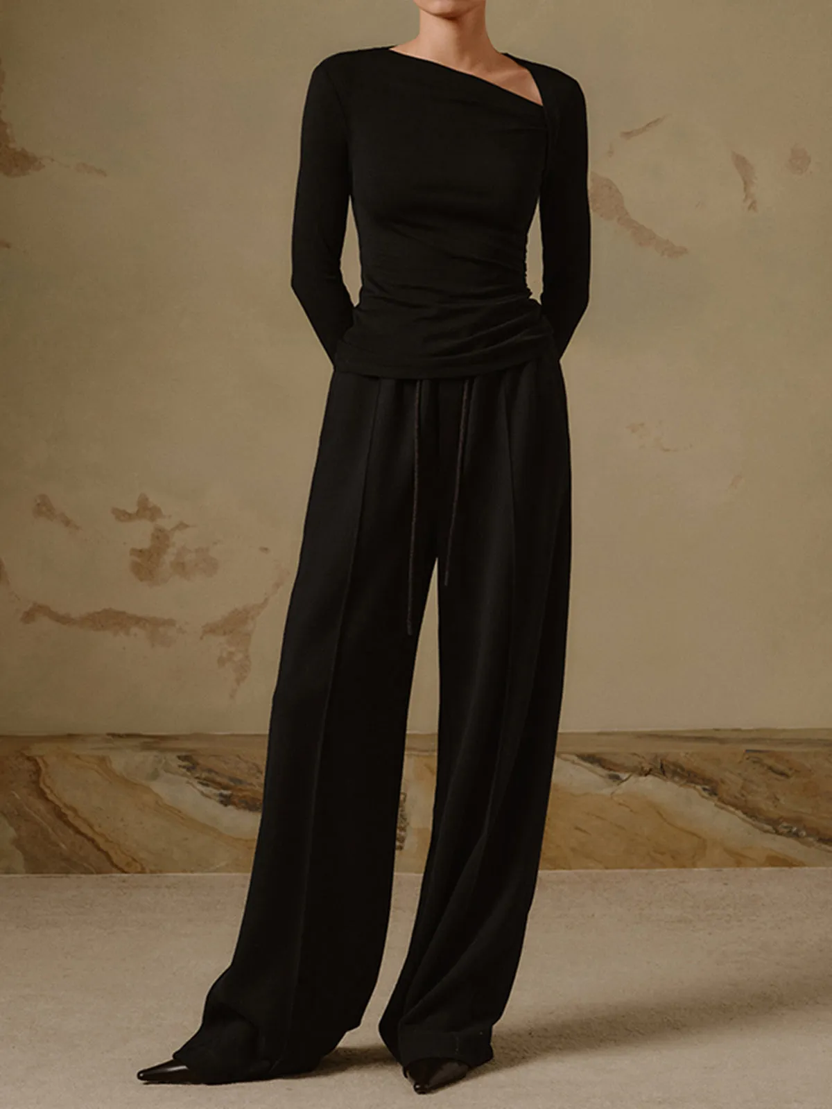 Ribbed Knit Long Sleeve Asymmetric Shirt sold by COMMENSE product image thumbnail 3