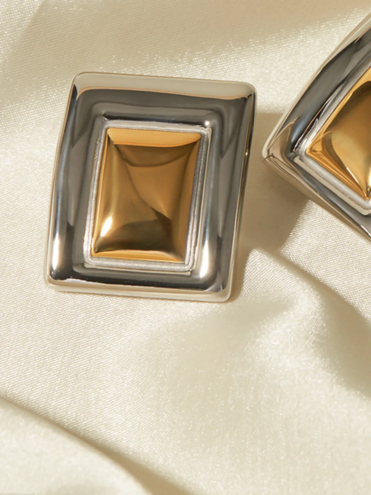 Two Tone Rectangular Earrings sold by COMMENSE product image thumbnail 3