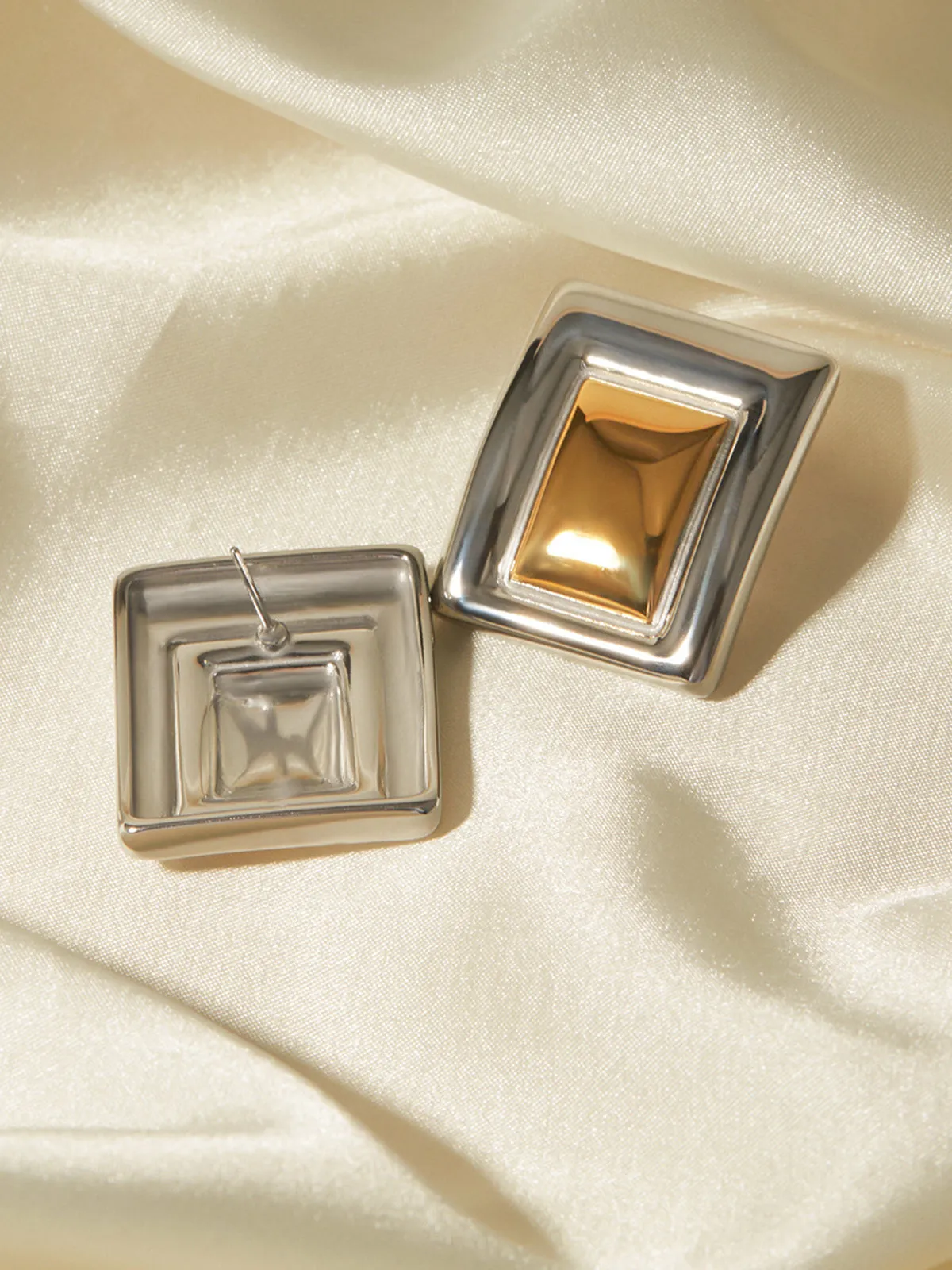 Two Tone Rectangular Earrings sold by COMMENSE product image thumbnail 4