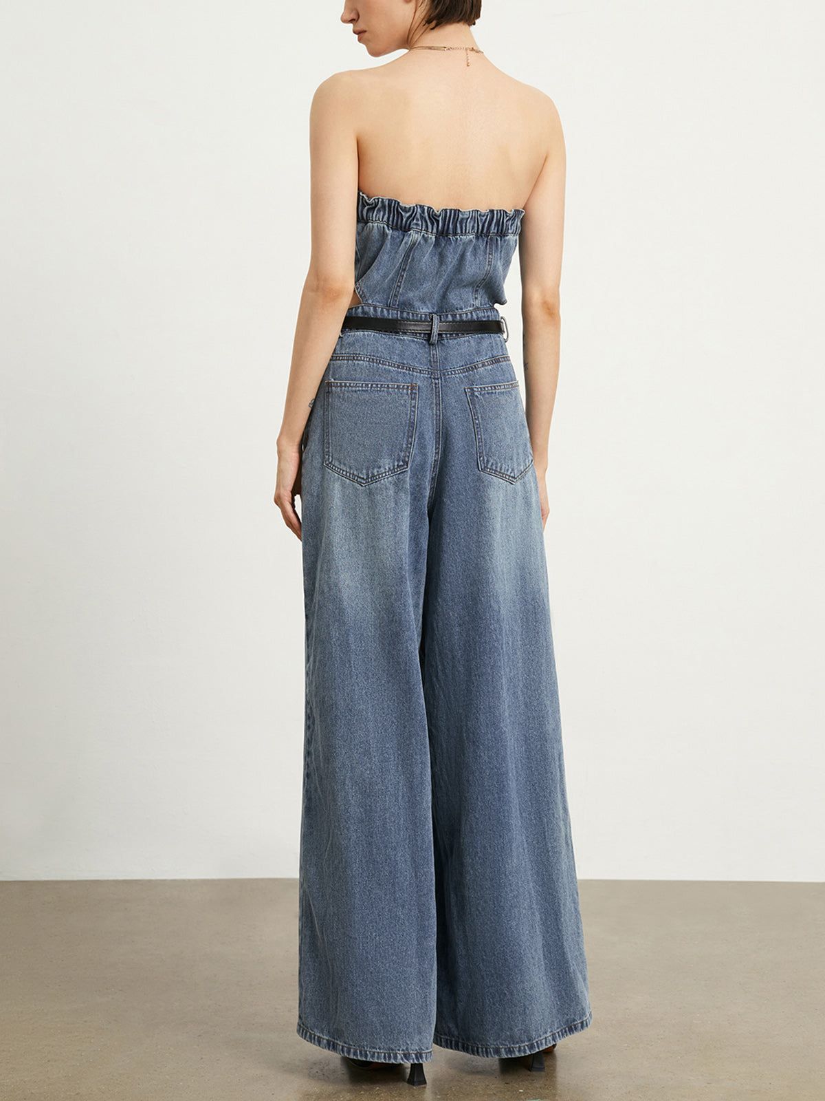 Denim Wide Leg Tube Jumpsuit sold by COMMENSE product image thumbnail 4